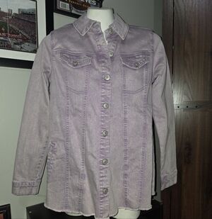 LOGO by Lori Goldstein Purple Denim Jacket with Frayed Bottom Size 6